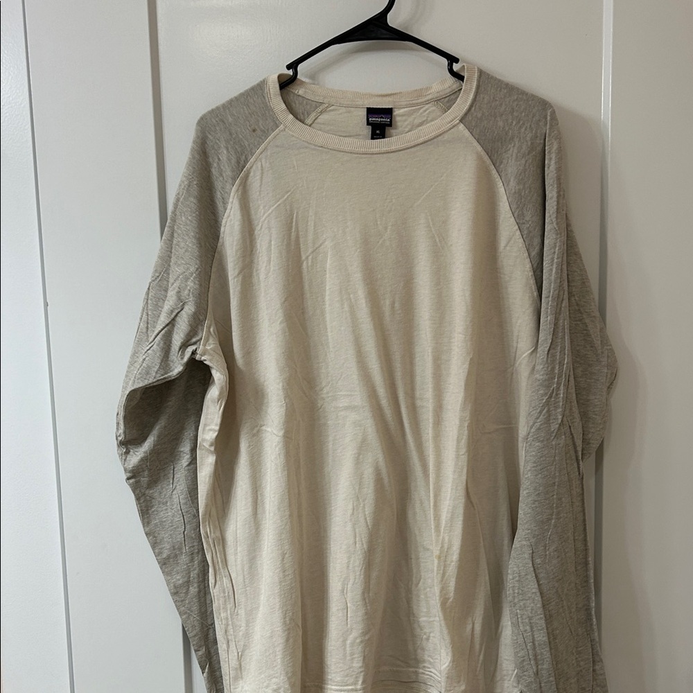 Patagonia Men's Cream and Gray Long Sleeve Tee